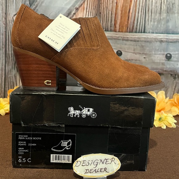 COACH Perri Suede Ankle Bootie NEW Size 6.5C Cognac FG4193 - Picture 10 of 10